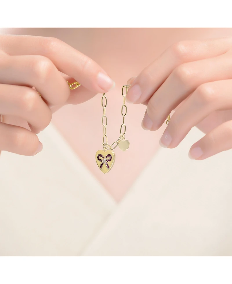 Sterling Silver Gold Plated Heart Paper Clip Chains Bracelet