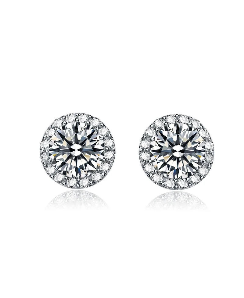 Cubic Zirconia Sterling Silver Round Stud Earrings
