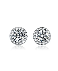 Cubic Zirconia Sterling Silver Round Stud Earrings