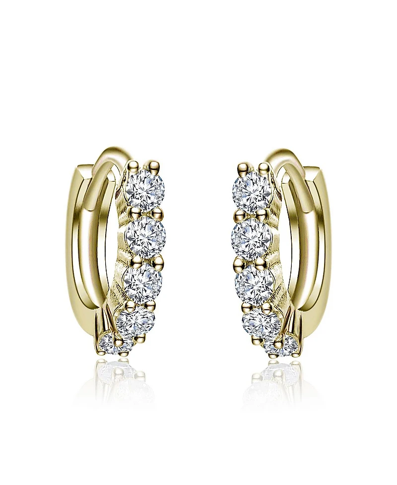 Rachel Glauber Elegant Extra Mini Huggie Hoop Earrings White Gold Plated or 14K