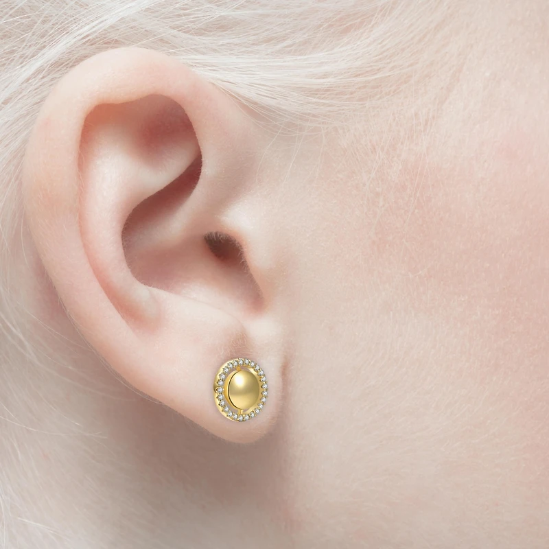 Radiant 14k Yellow Gold Plated Eternity Halo Medallion Stud Earrings with Cubic Zirconia