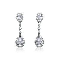 Cubic Zirconia Sterling Silver Rhodium Plated Pear Shape Drop Earrings