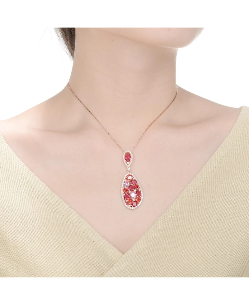 Sterling Silver Red, Purple and Pink Cubic Zirconia Oval Shaped Pendant