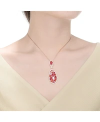 Sterling Silver Red, Purple and Pink Cubic Zirconia Oval Shaped Pendant