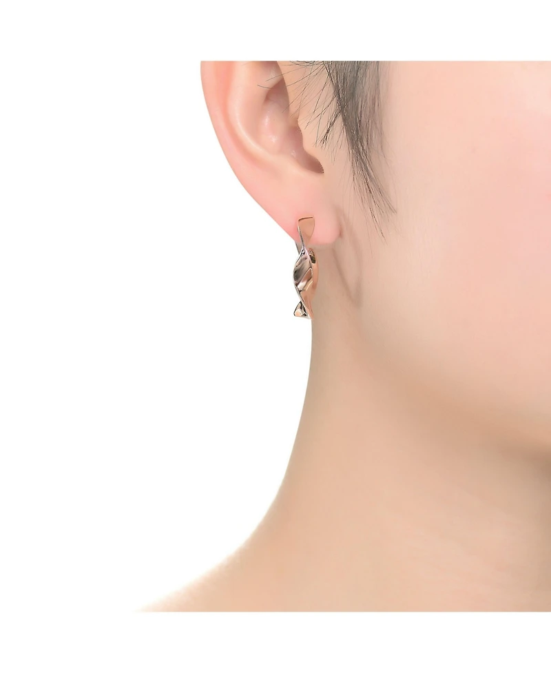 Classy Sterling Silver White Gold Twisted Hoop Earrings