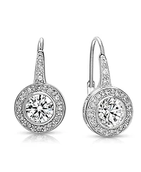 Round Cubic Zirconia Bezel Halo Dangle Earrings