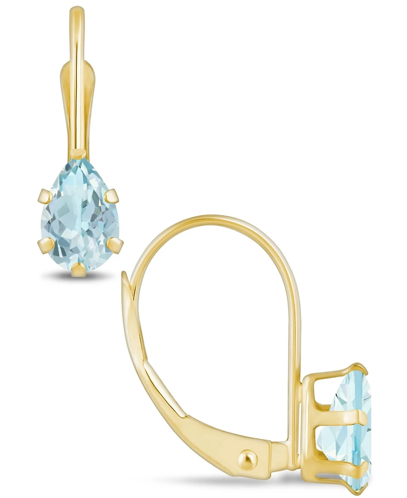 Macy's Aquamarine (3/4 Ct. T.w.) Leverback Earrings 10K Yellow Gold or White