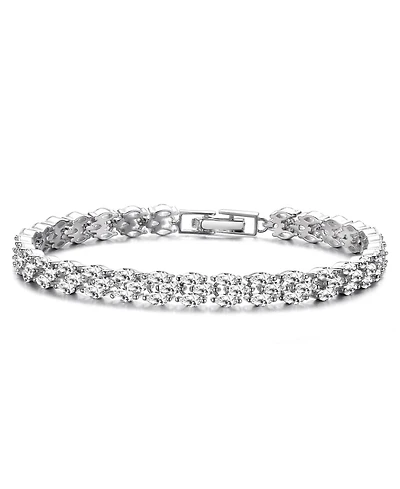 Sterling Silver with Rhodium Plated Clear Marquise Cubic Zirconia Three-Row Horizontal Bracelet