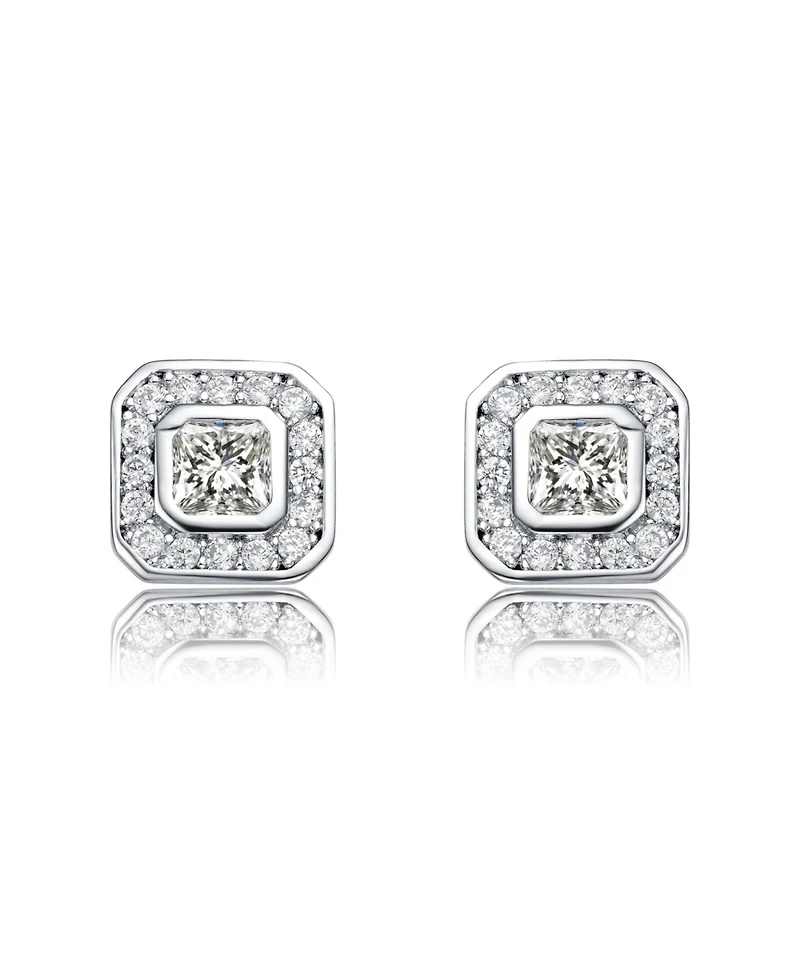 Exclusive Rhodium Plated Cubic Zirconia Square Stud Earrings