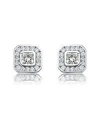 Exclusive Rhodium Plated Cubic Zirconia Square Stud Earrings