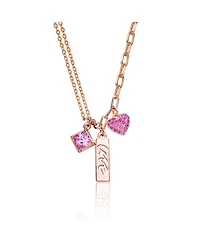 Sterling Silver 18K Rose Plated Red Cubic Zirconia Heart Necklace
