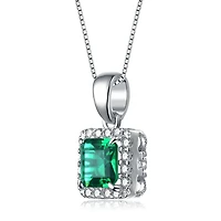 Sterling Silver White Gold Plating Cubic Zirconia Asscher Cut Drop Pendant