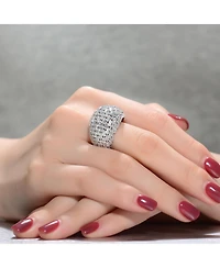 Sterling Silver with Rhodium Plated Clear Green Cubic Zirconia Cluster Dome Ring
