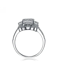 Exquisite Sterling Silver Rhodium-Plated Cubic Zirconia Cocktail Ring