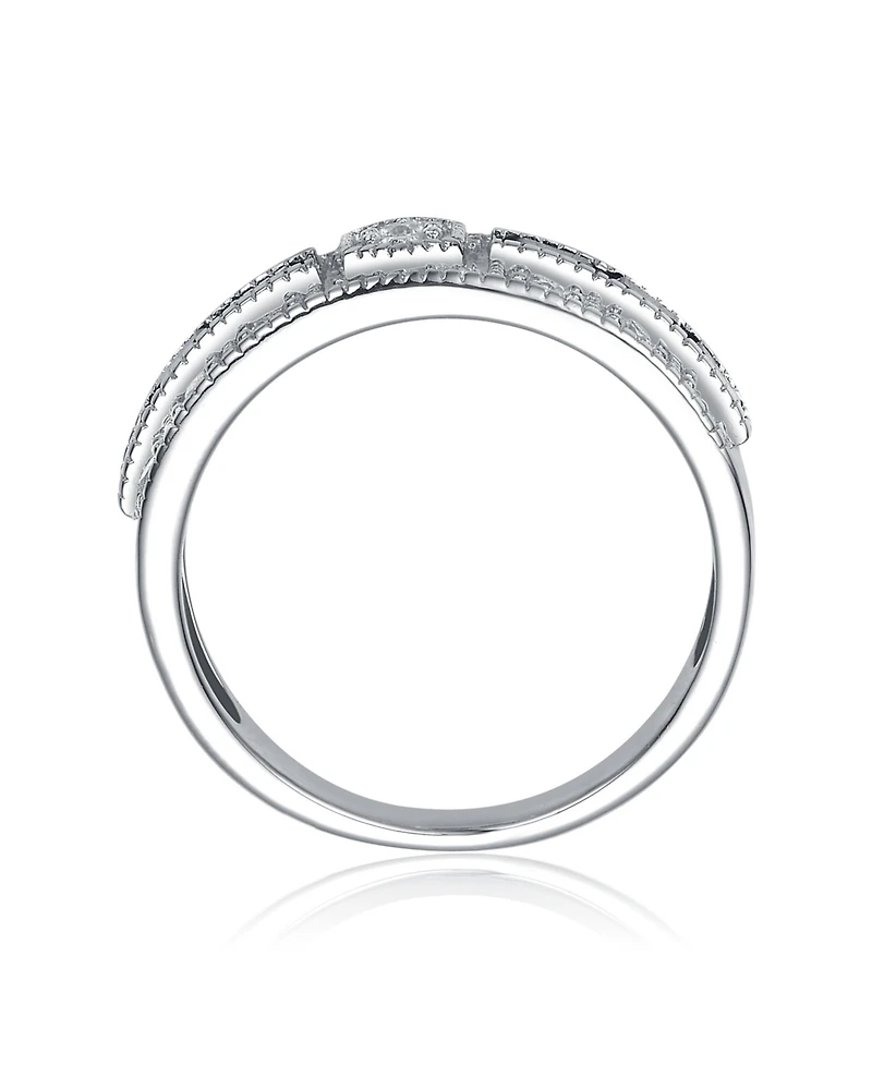 Radiant Sterling Silver Cocktail Ring with Pave Green Cubic Zirconia