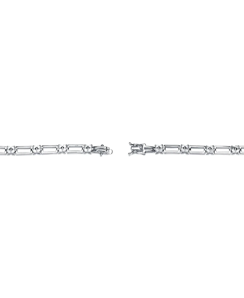 Sterling Silver with White Cubic Zirconia Flower Design Bracelet