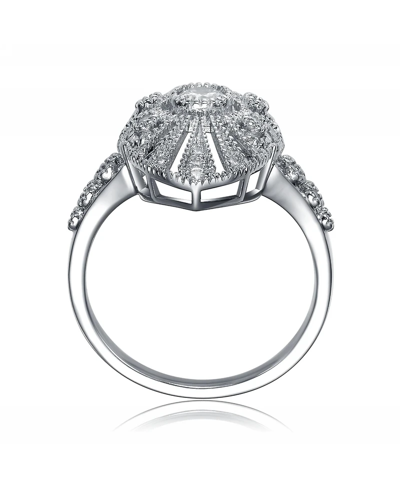 Sterling Silver Clear Round Cubic Zirconia Filigree Ring