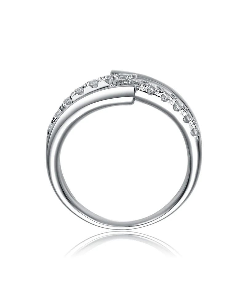 Rhodium-Plated with Cubic Zirconia Criss-Cross Sparkling Arc Ring Sterling Silver
