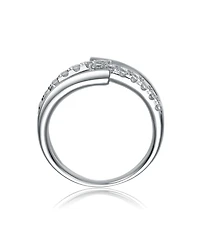 Rhodium-Plated with Cubic Zirconia Criss-Cross Sparkling Arc Ring Sterling Silver