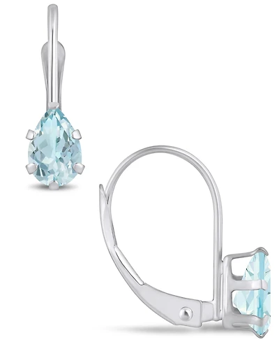 Macy's Aquamarine (3/4 Ct. T.w.) Leverback Earrings in 10K Yellow Gold or White Gold