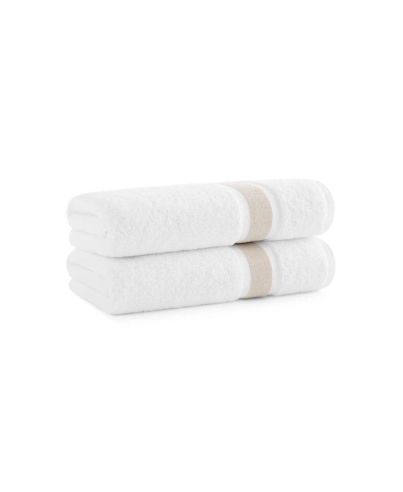 Aegean Eco-Friendly Recycled Turkish Bath Towels (2 Pack), 30x60, 600 Gsm, White with Weft Woven Stripe Dobby, 50% Recycled, Long-Staple Ring Spun