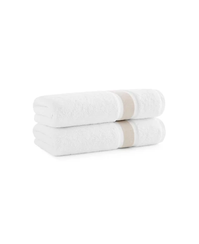 Aegean Eco-Friendly Recycled Turkish Bath Towels (2 Pack), 30x60, 600 Gsm, White with Weft Woven Stripe Dobby, 50% Recycled, Long-Staple Ring Spun