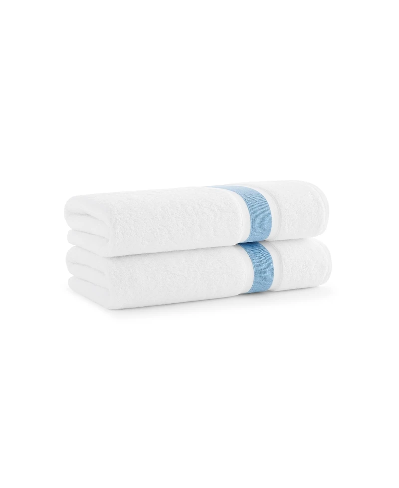 Aegean Eco-Friendly Recycled Turkish Bath Towels (2 Pack), 30x60, 600 Gsm, White with Weft Woven Stripe Dobby, 50% Recycled, Long-Staple Ring Spun