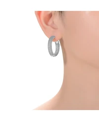 Ra Rhodium Plated Clear Round Cubic Zirconia Pave Hoop Earrings