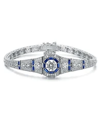 Sterling Silver Clear Round and Circle Baguette Cubic Zirconia Link Bracelet