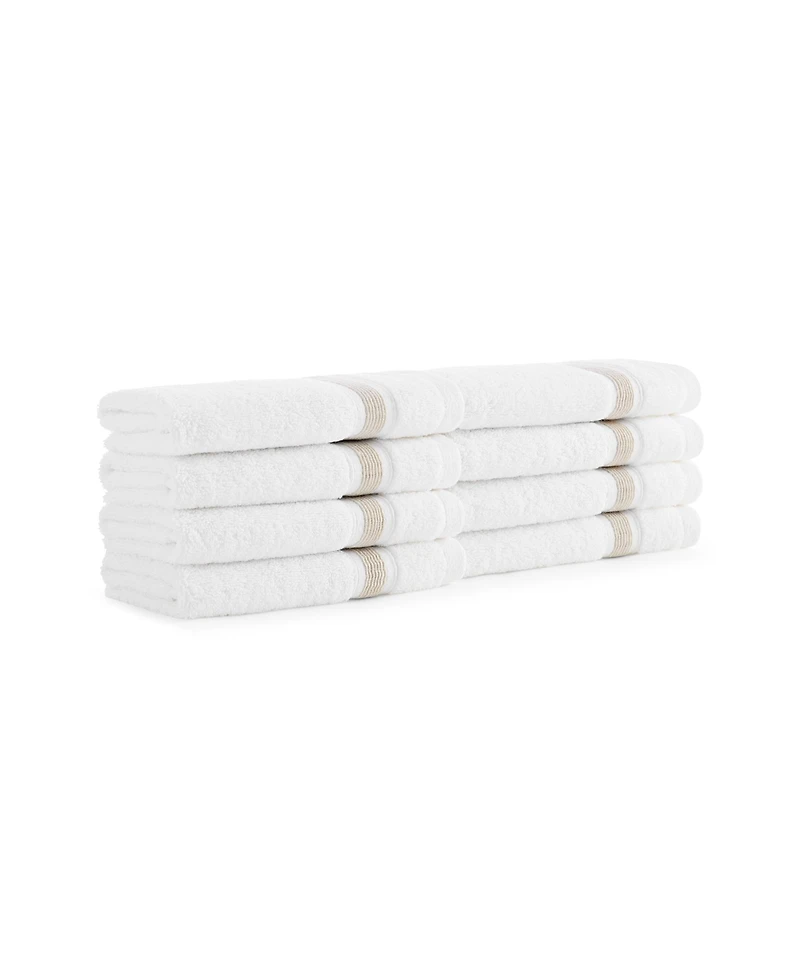 Aegean Eco-Friendly Recycled Turkish Washcloths (8 Pack), 13x13, 600 Gsm, White with Weft Woven Stripe Dobby, 50% Recycled, Long-Staple Ring Spun