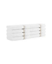 Aegean Eco-Friendly Recycled Turkish Washcloths (8 Pack), 13x13, 600 Gsm, White with Weft Woven Stripe Dobby, 50% Recycled, Long-Staple Ring Spun