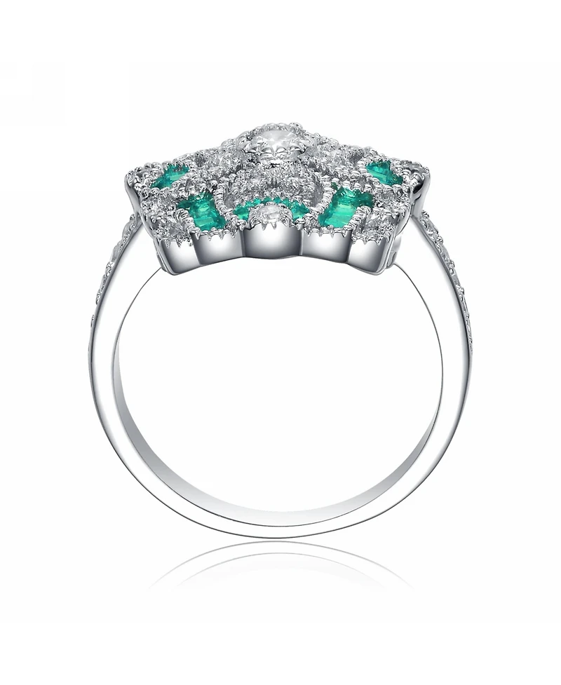 Sterling Silver Clear Baguette Cubic Zirconia Modern Coctail Ring