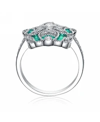 Sterling Silver Clear Baguette Cubic Zirconia Modern Coctail Ring