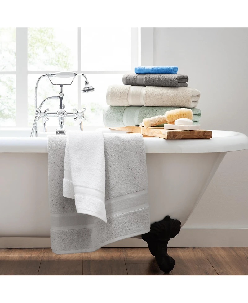 Aegean Eco-Friendly Recycled Turkish Washcloths (8 Pack), 13x13, 600 Gsm, Solid Color with Weft Woven Stripe Dobby, 50% Recycled, 50% Long-Staple Ring