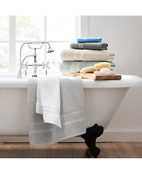 Aegean Eco-Friendly Recycled Turkish Washcloths (8 Pack), 13x13, 600 Gsm, Solid Color with Weft Woven Stripe Dobby, 50% Recycled, 50% Long-Staple Ring