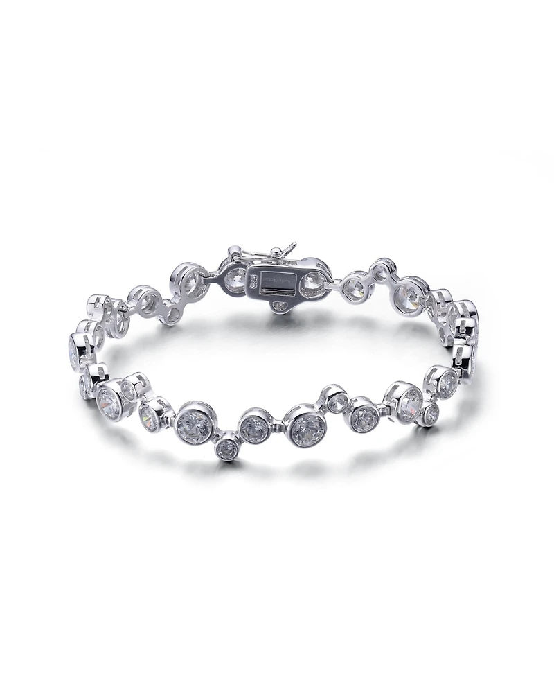 Genevive Cubic Zirconia Sterling Silver White Gold Plated Round Bezel Set Bracelet