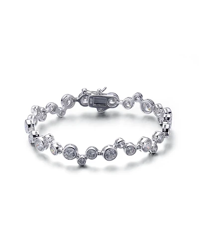 Genevive Cubic Zirconia Sterling Silver White Gold Plated Round Bezel Set Bracelet