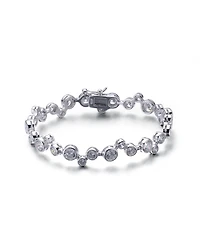Genevive Cubic Zirconia Sterling Silver White Gold Plated Round Bezel Set Bracelet