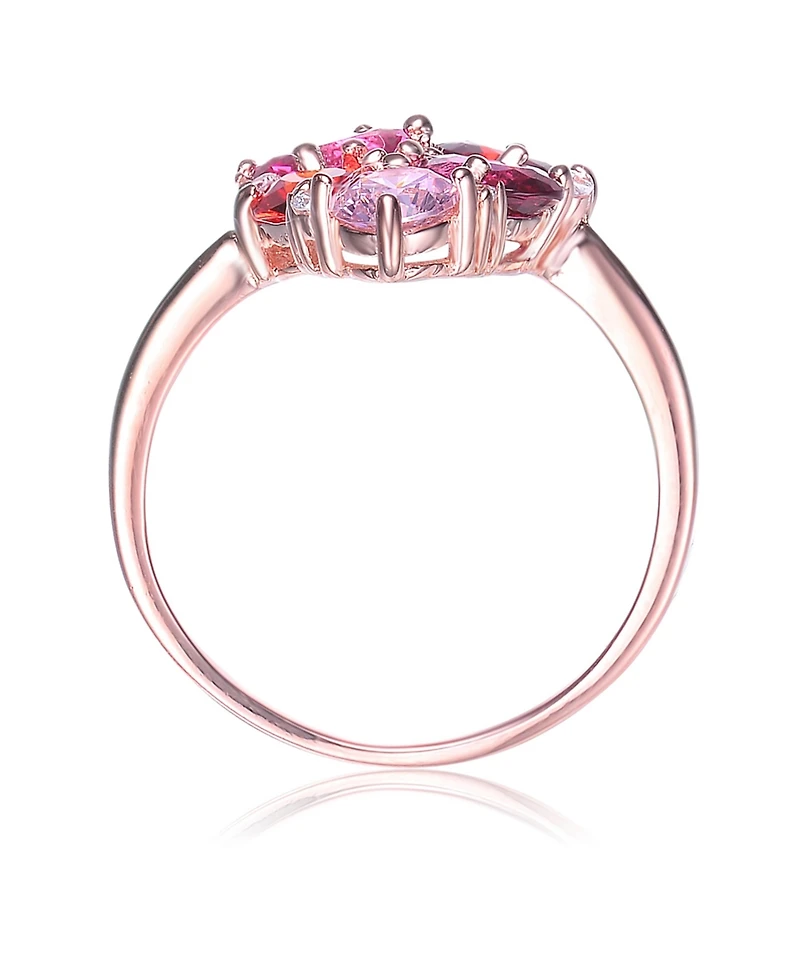 Sterling Silver with Rose Gold Plated Red Cubic Zirconia Coctail Ring