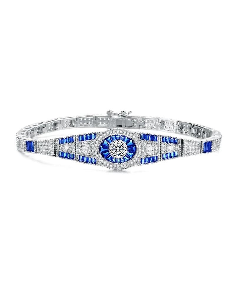 Sterling Silver White Gold Plated with Blue Cubic Zirconia's Bracelet