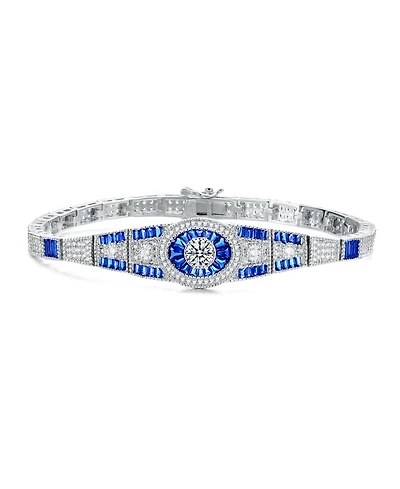 Sterling Silver White Gold Plated with Blue Cubic Zirconia's Bracelet