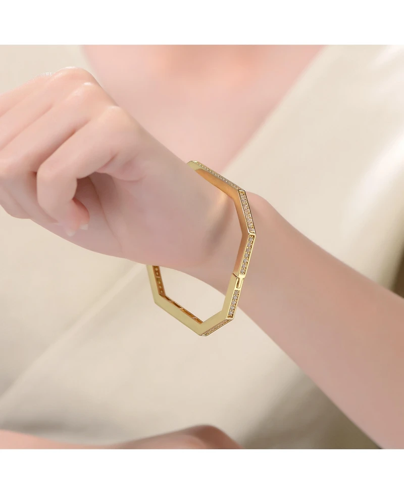 Genevive Sterling Silver with 14K Gold Plated Cubic Zirconia Bangle Bracelet