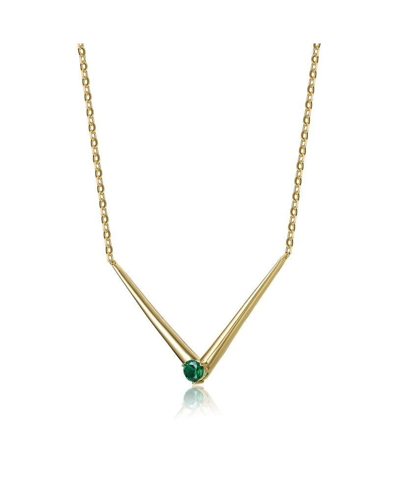 14k Yellow Gold Plated with Green Cubic Zirconia Solitaire Chevron Layering Necklace Sterling Silver