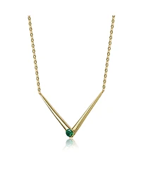 14k Yellow Gold Plated with Green Cubic Zirconia Solitaire Chevron Layering Necklace Sterling Silver