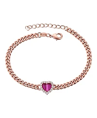 Sterling Silver 18K Rose Gold Plated with Red Heart & Cubic Zirconia Bracelet