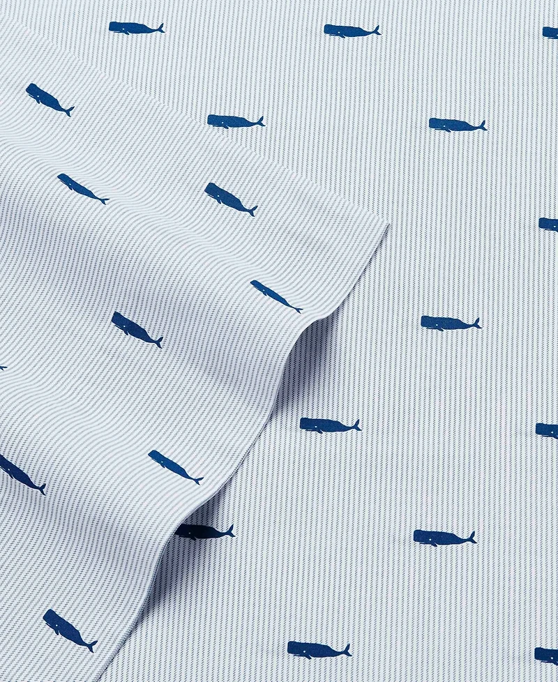 Nautica Whale Stripe Cotton Percale 3-Piece Sheet Set, Twin Xl