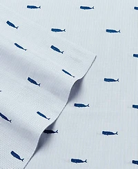 Nautica Whale Stripe Cotton Percale 3-Piece Sheet Set, Twin Xl