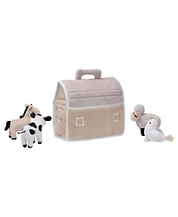 Lambs & Ivy Baby Farm Plush Barn with 4 Stuffed Animals Toy - Taupe/Gray/White