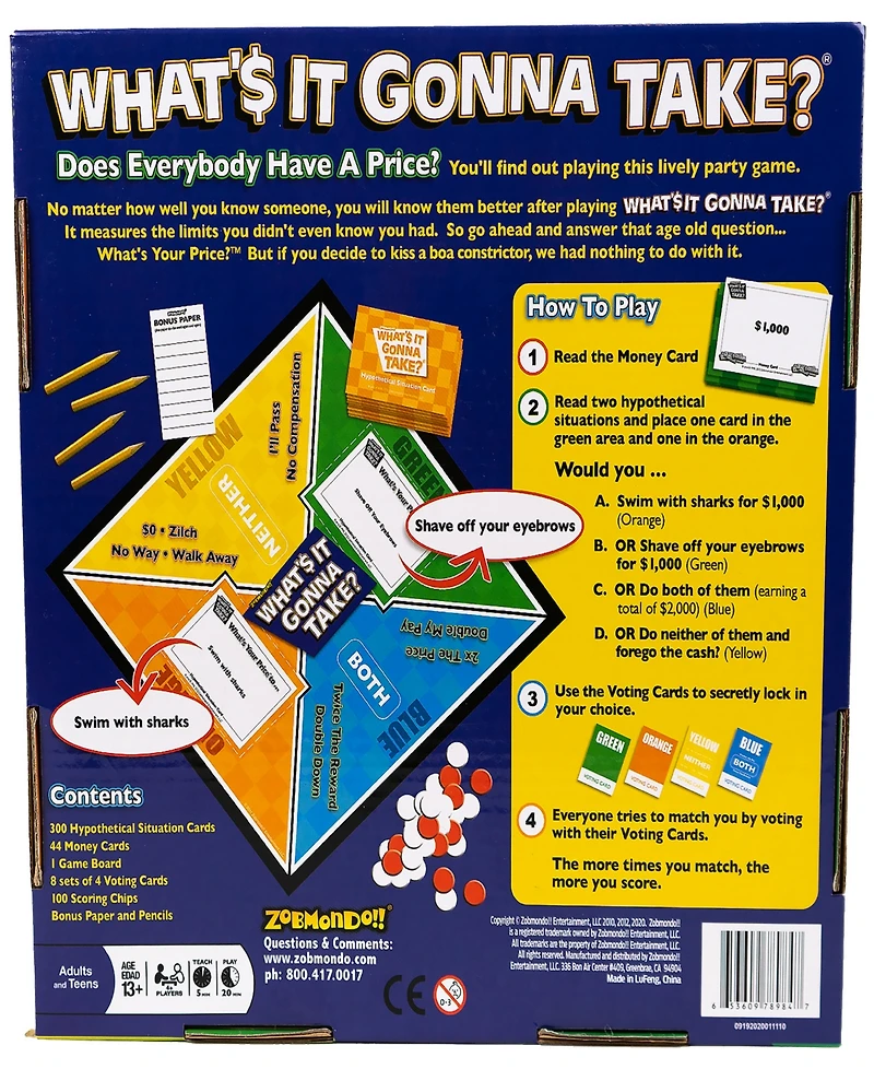 Zobmondo What's it Gonna Take Board Game Big Question and Answer Family Game