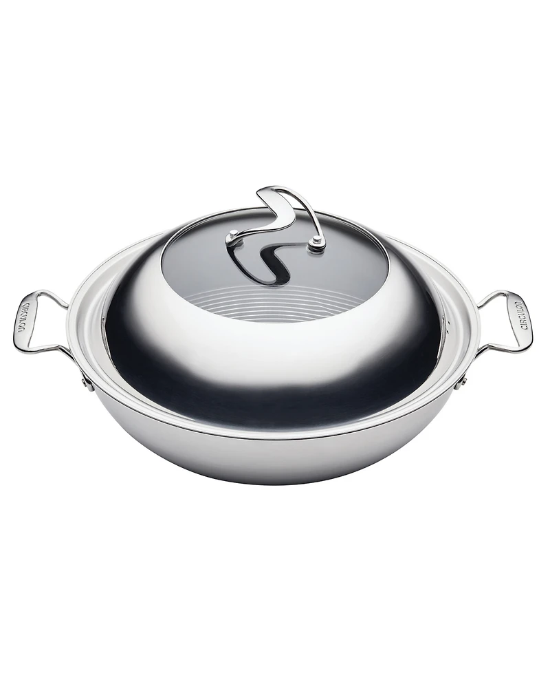 Circulon Clad Stainless Steel 14" Induction Wok with Glass Lid and Hybrid Steelshield and Non-stick Technology